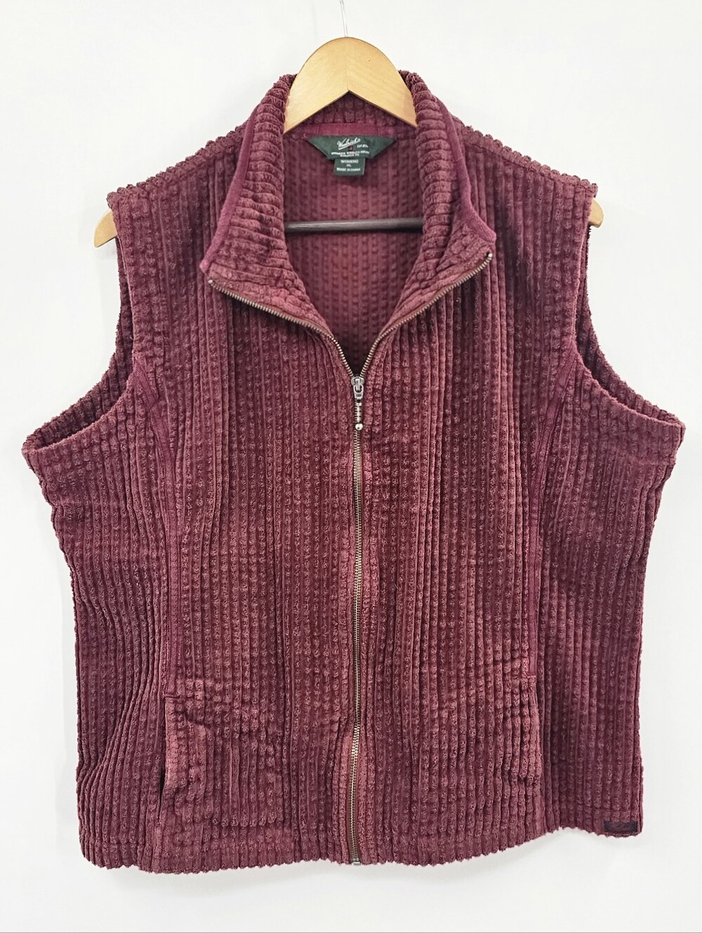 Woolrich Granola Girl Cordury Chenille Ribbed Vest Burgundy Size XL
